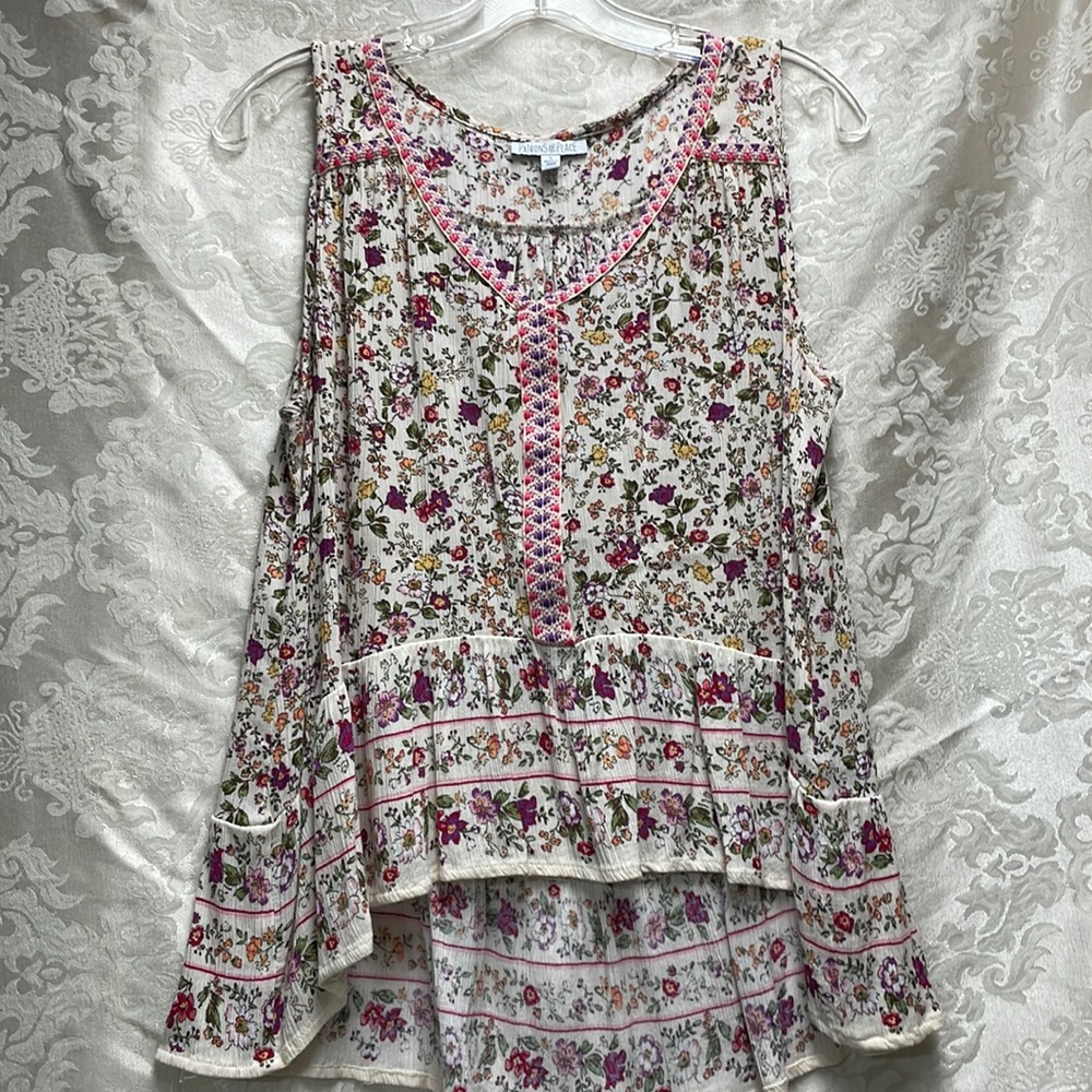 Patrons of Peace Hi/Lo Floral Boho Tank EUC  Large